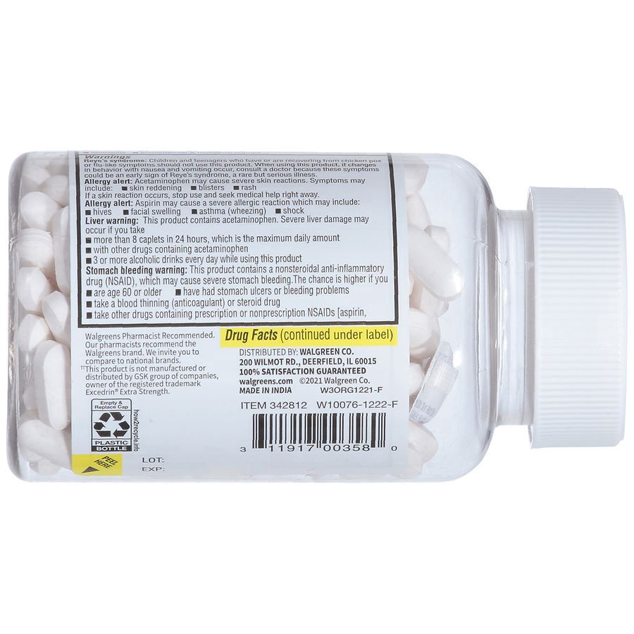 slide 5 of 5, Walgreens Extra Strength Headache Relief Caplets, 250 ct