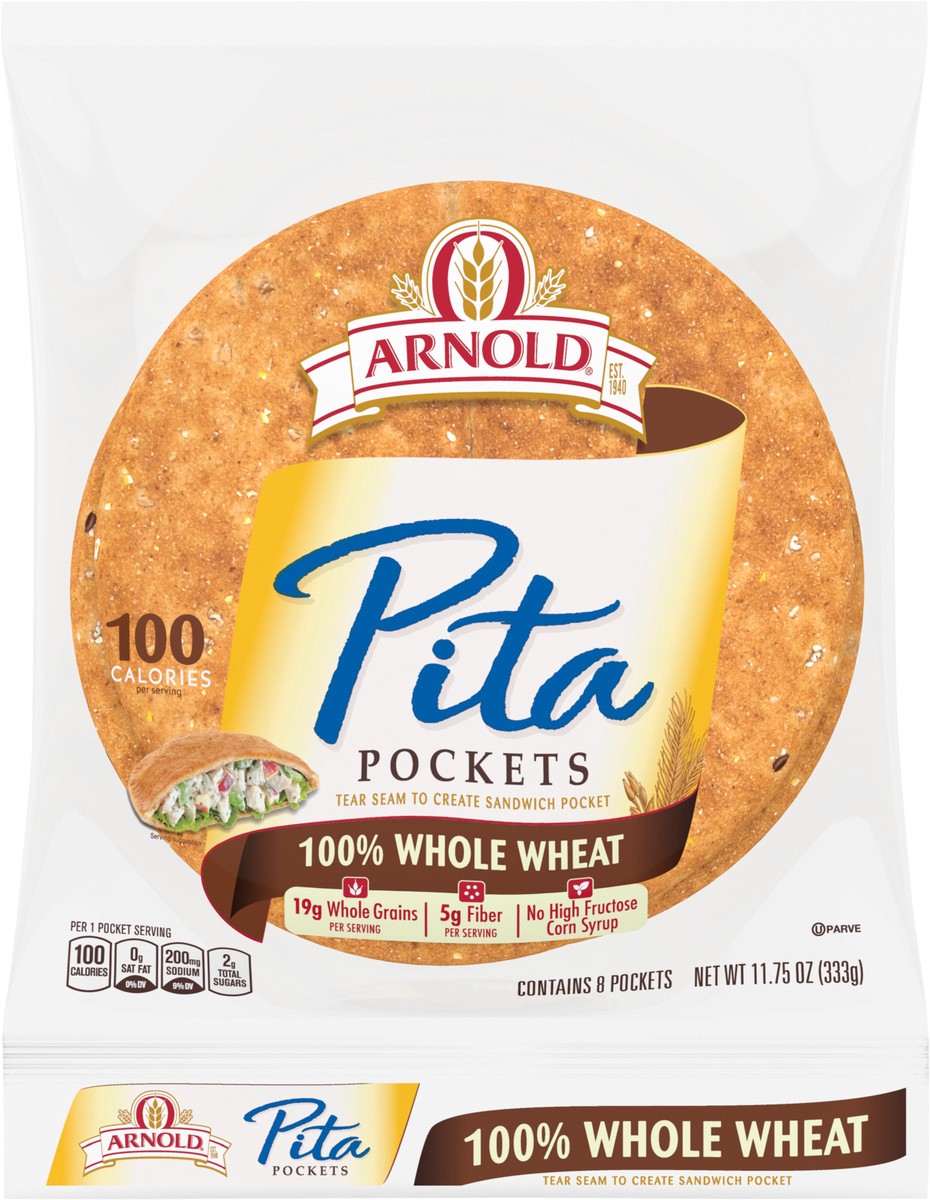 slide 7 of 7, Arnold 100% Whole Wheat Pita Pocket Thin Zip 8 Ct 11.75 Oz, 8 ct