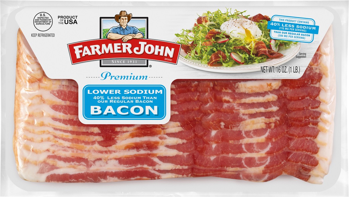 slide 7 of 8, Farmer John Lower Sodium Bacon, 16 oz