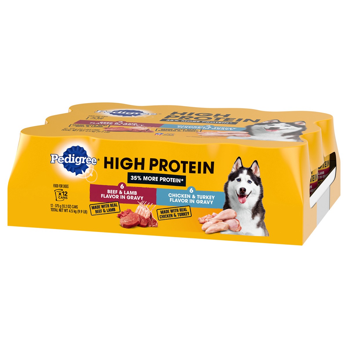 slide 8 of 9, PEDIGREE High Protein Adult Canned Wet Dog Food Variety Pack, Chicken & Turkey Flavor in Gravy and Beef & Lamb Flavor in Gravy, (12) 13.2 oz. Cans, 12 ct