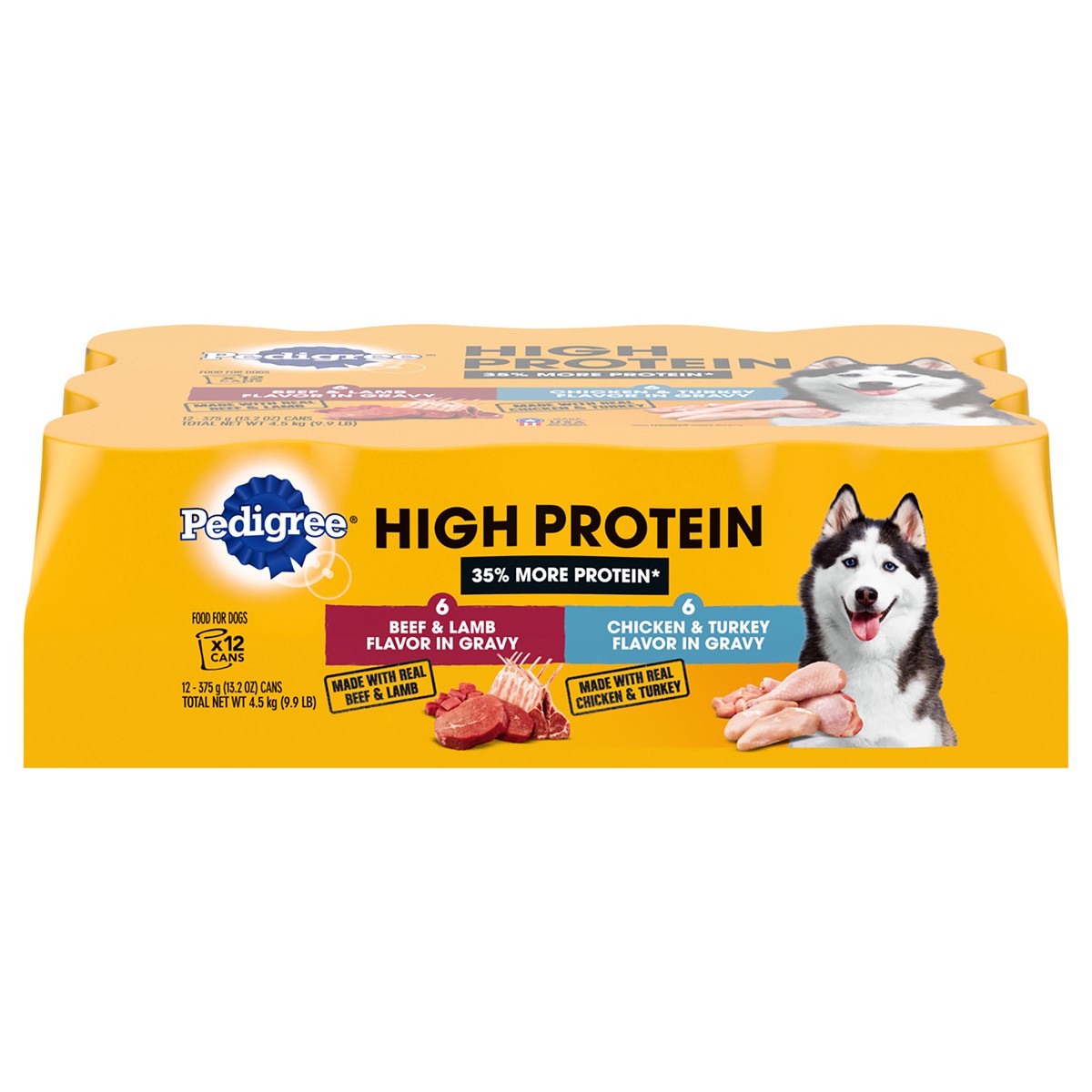 slide 1 of 9, PEDIGREE High Protein Adult Canned Wet Dog Food Variety Pack, Chicken & Turkey Flavor in Gravy and Beef & Lamb Flavor in Gravy, (12) 13.2 oz. Cans, 12 ct