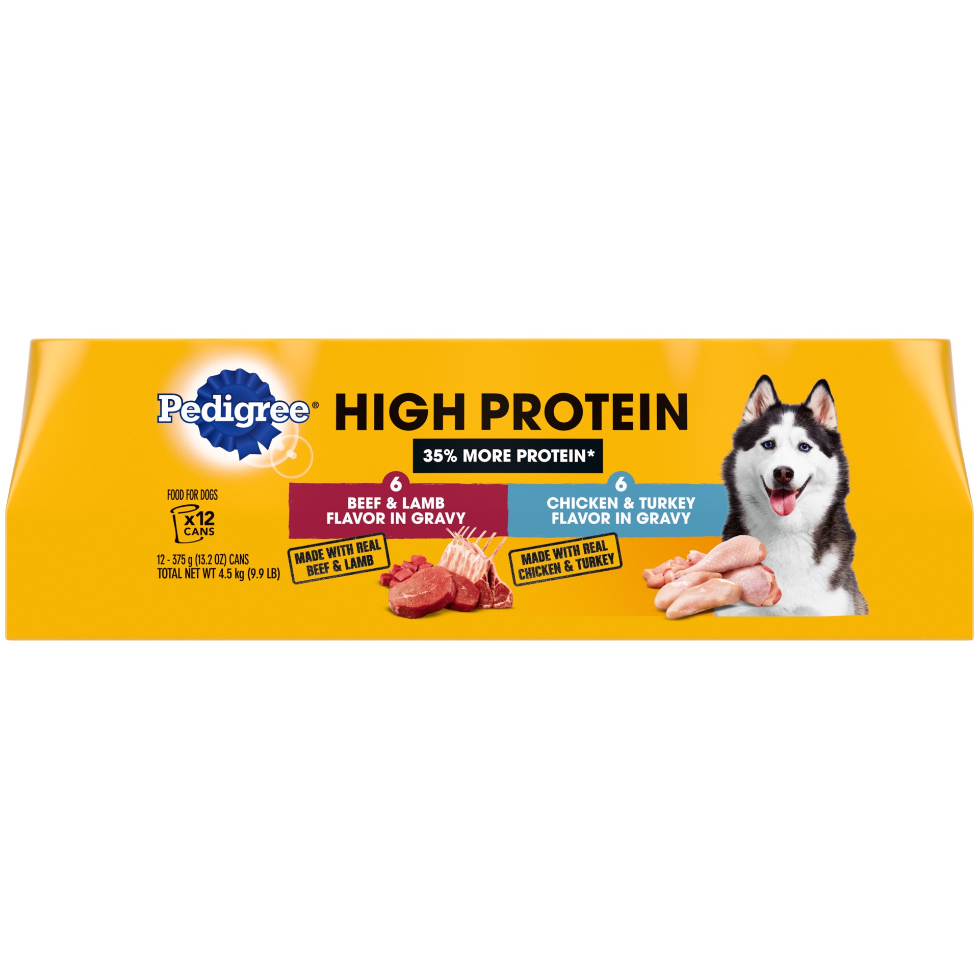 slide 1 of 1, Pedigree High Protein Adult Canned Wet Dog Food Variety Pack, Chicken & Turkey Flavor In Gravy And Beef & Lamb Flavor In Gravy, 13.2 oz