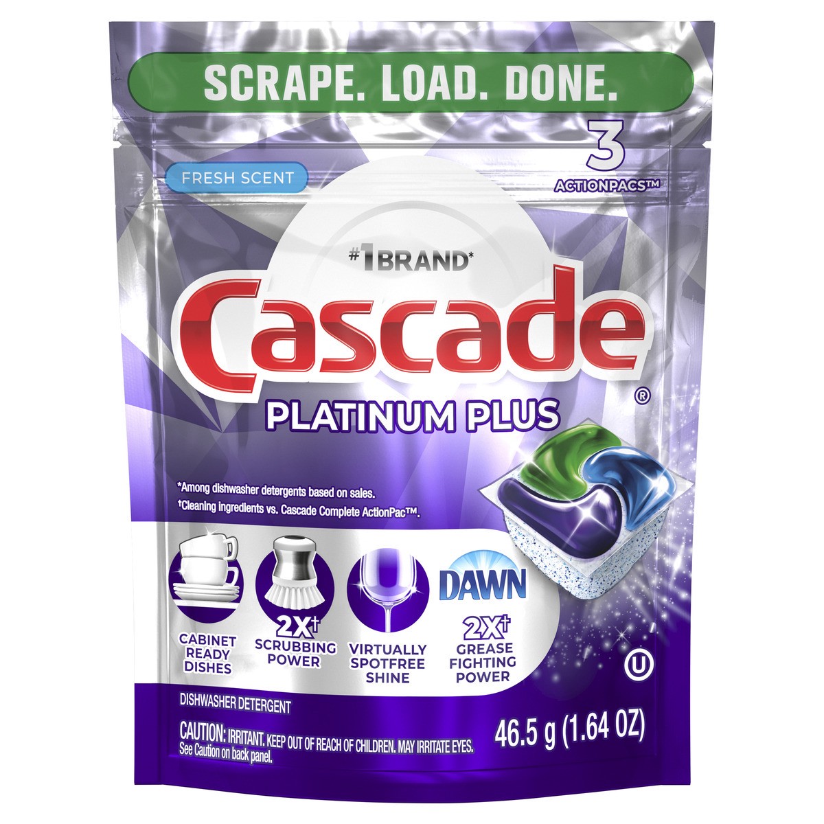 slide 1 of 7, Cascade Platinum Plus Dishwasher Pods, Dishwasher Detergent, Dish Detergent Soap, Fresh, 3 Count, 3 ct