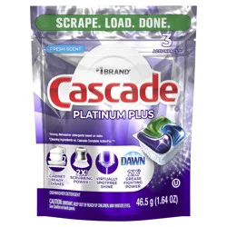 Cascade Platinum Plus Dishwasher Pods, Dishwasher Detergent, Dish Detergent Soap, Fresh, 3 Count