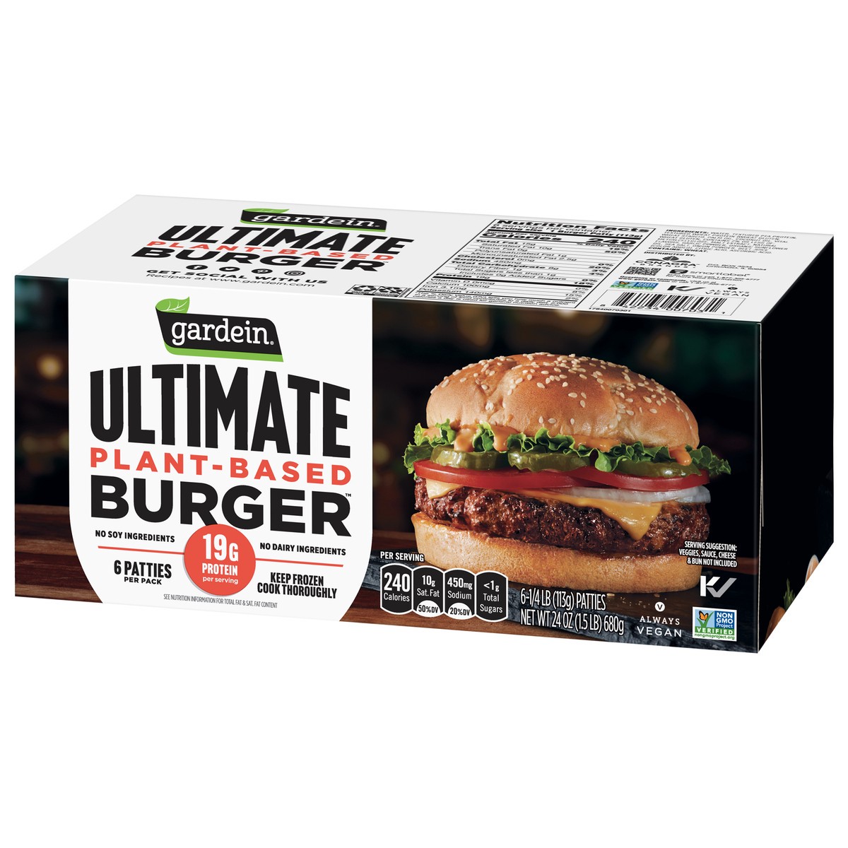 slide 6 of 9, Gardein Ultimate Plant-Based Burger 6 - 0.25 lb Patties, 6 ct