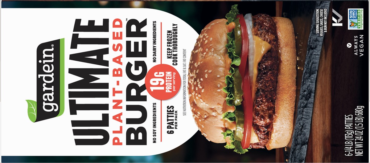 slide 3 of 9, Gardein Ultimate Plant-Based Burger 6 - 0.25 lb Patties, 6 ct