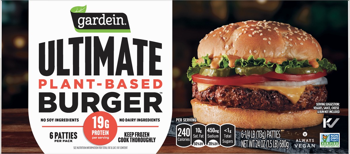 slide 8 of 9, Gardein Ultimate Plant-Based Burger 6 - 0.25 lb Patties, 6 ct