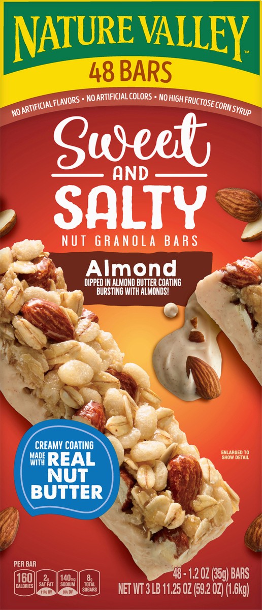 slide 12 of 14, Nature Valley Almond Sweet and Salty Nut Granola Bars, 59.2 oz, 48 ct