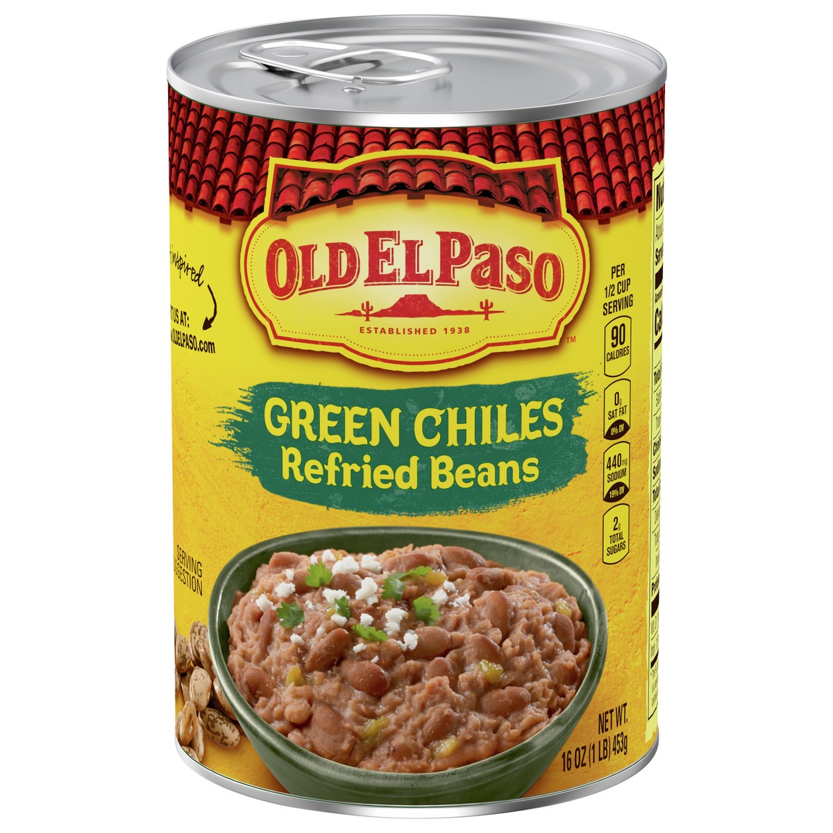 slide 1 of 9, Old El Paso Green Chiles Refried Beans, 16 oz., 16 oz