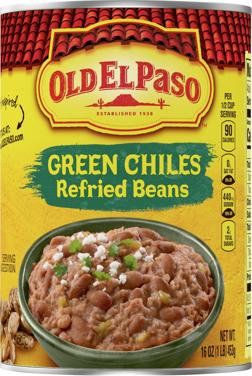 slide 6 of 9, Old El Paso Green Chiles Refried Beans, 16 oz., 16 oz