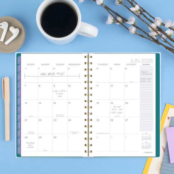 slide 6 of 10, Cambridge® Aqueous Academic 2025-2026 Weekly Monthly Planner, Small, 5 1/2"" x 8 1/2"", 1 ct