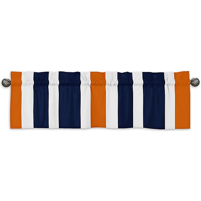 slide 1 of 2, Sweet Jojo Designs Navy and Orange Stripe Window Valance, 1 ct