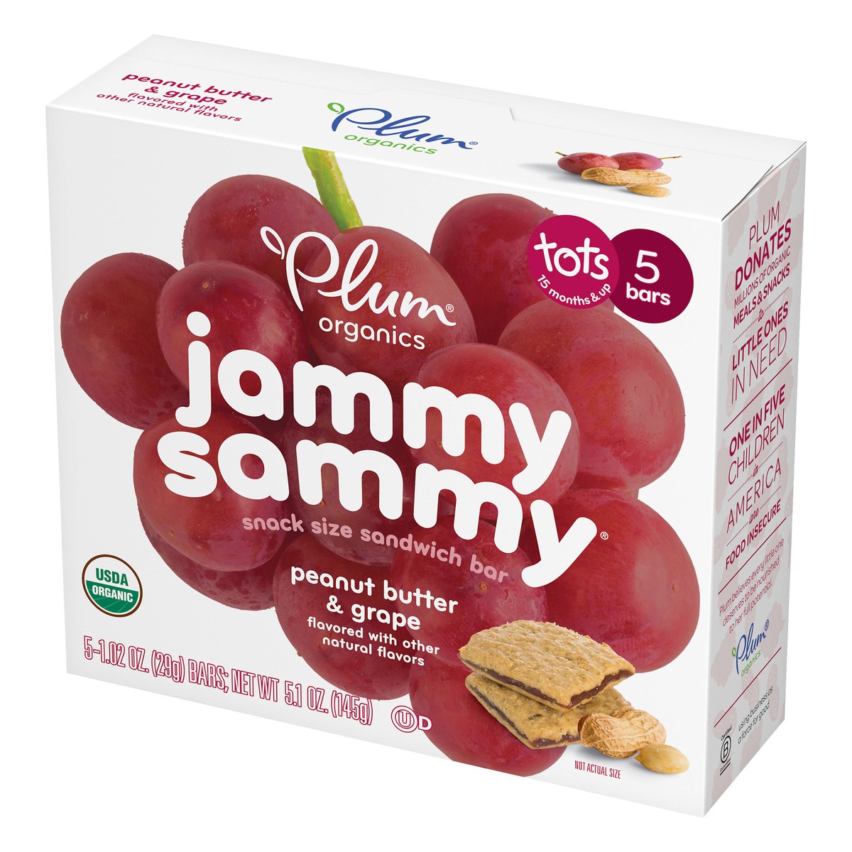 slide 4 of 9, Plum Organics Jammy Sammy Tots Snack Size Peanut Butter & Grape Sandwich Bar 5 ea, 5.15 oz