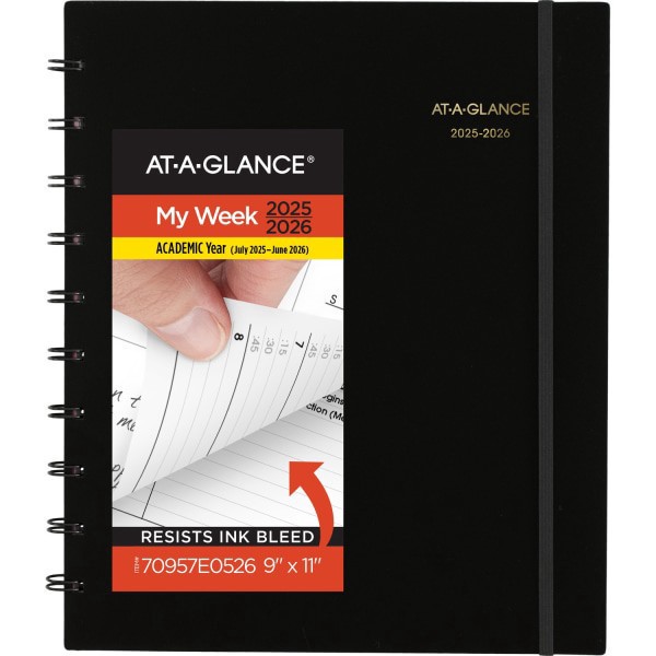 slide 1 of 10, AT-A-GLANCE® Move-A-Page Academic 2025-2026 Weekly Monthly Appointment Book Planner, Black, Large, 9"" x 11"", 1 ct