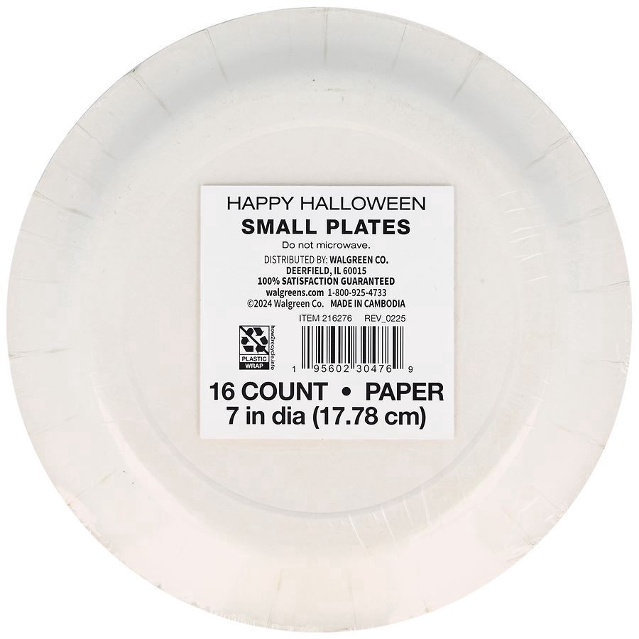 slide 5 of 5, Happy Halloween Plates Skeleton Small, 16 ct