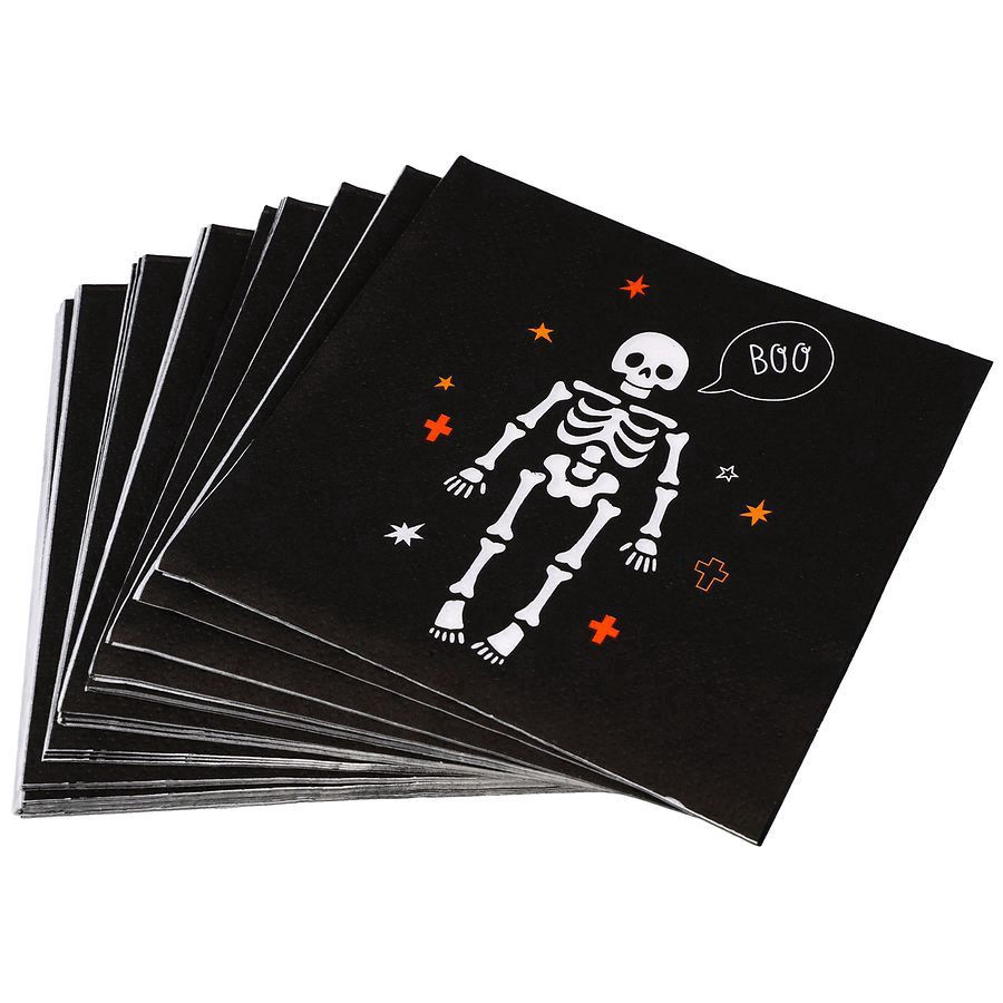 slide 3 of 5, Happy Halloween Napkins Skeleton Small, 30 ct