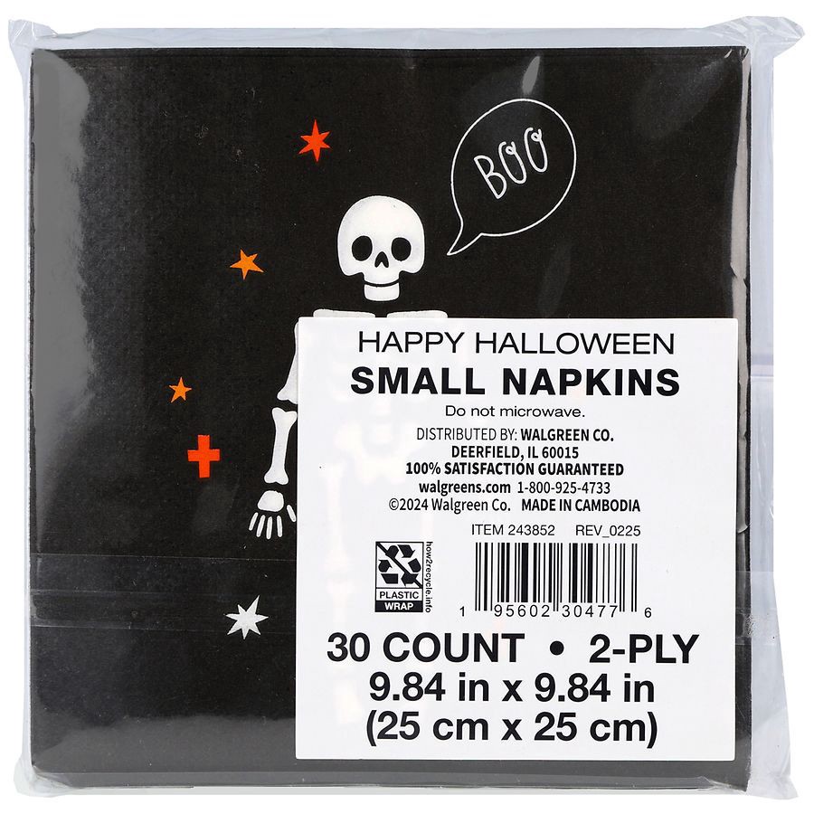 slide 5 of 5, Happy Halloween Napkins Skeleton Small, 30 ct
