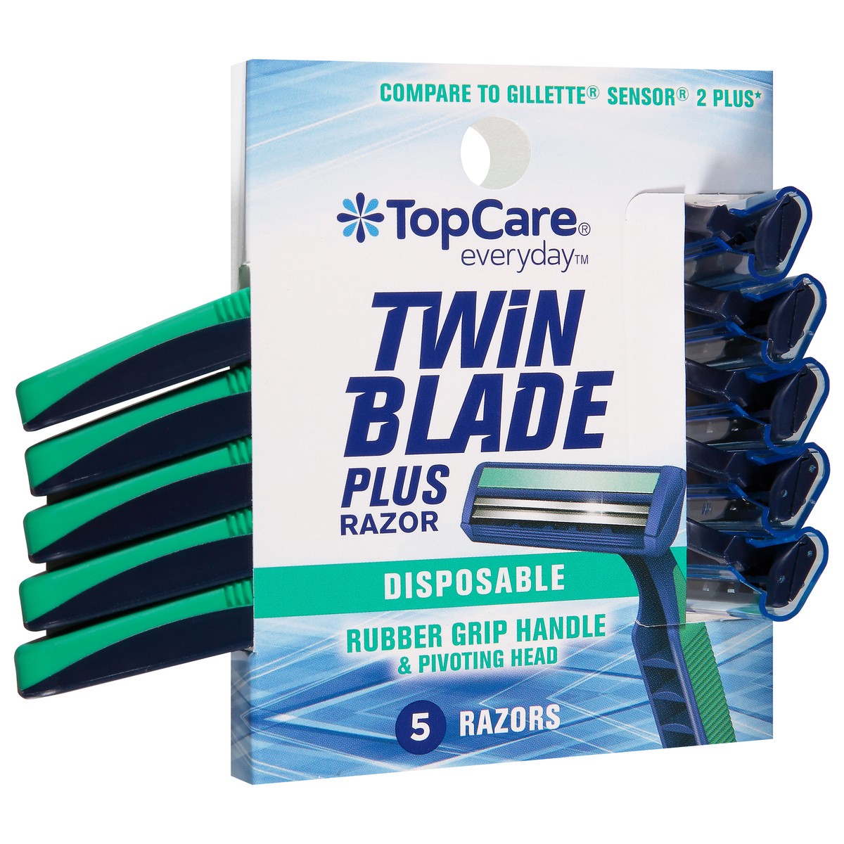 slide 2 of 9, TopCare Men's Twin Blade Disposable Razors, 5 ct