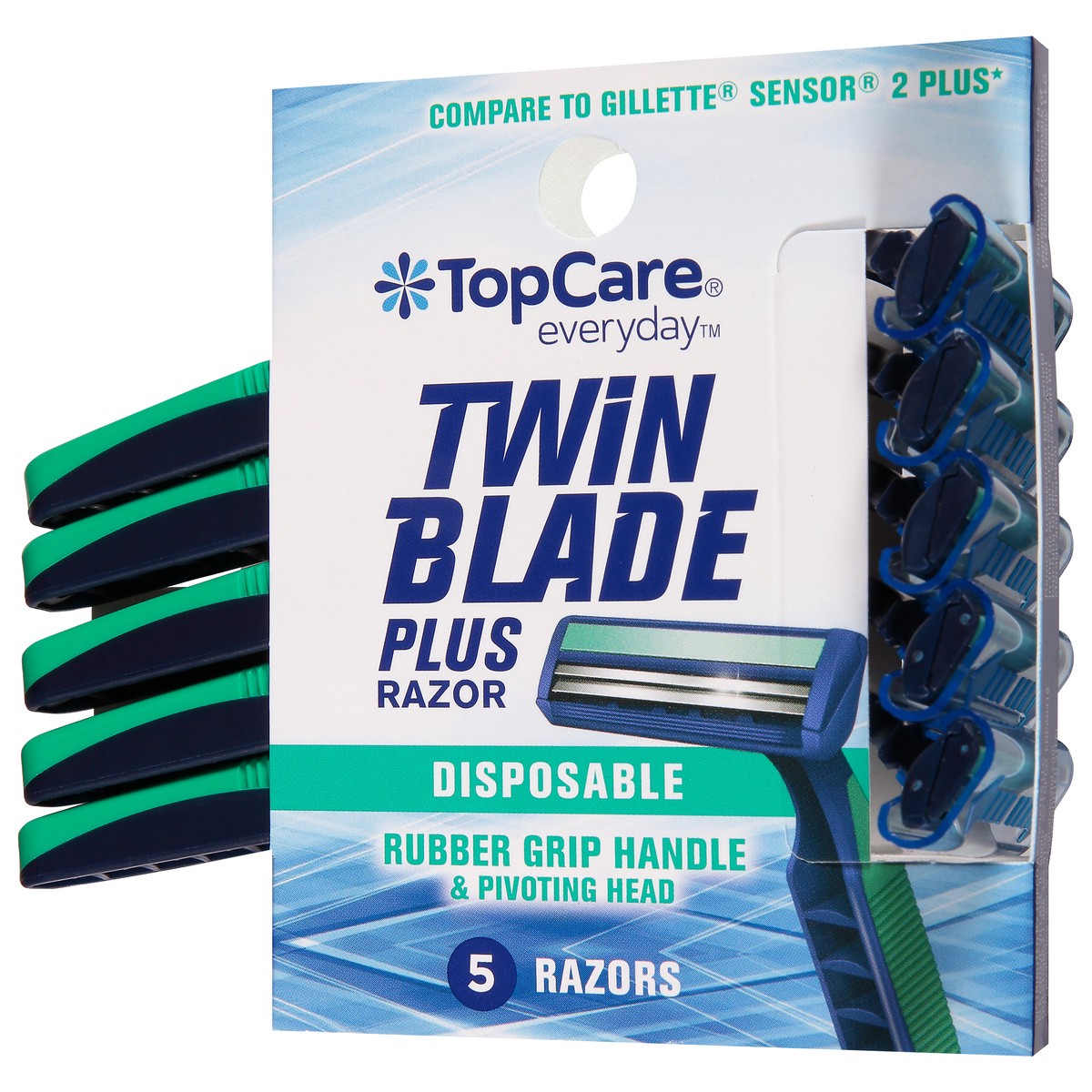 slide 3 of 9, TopCare Men's Twin Blade Disposable Razors, 5 ct