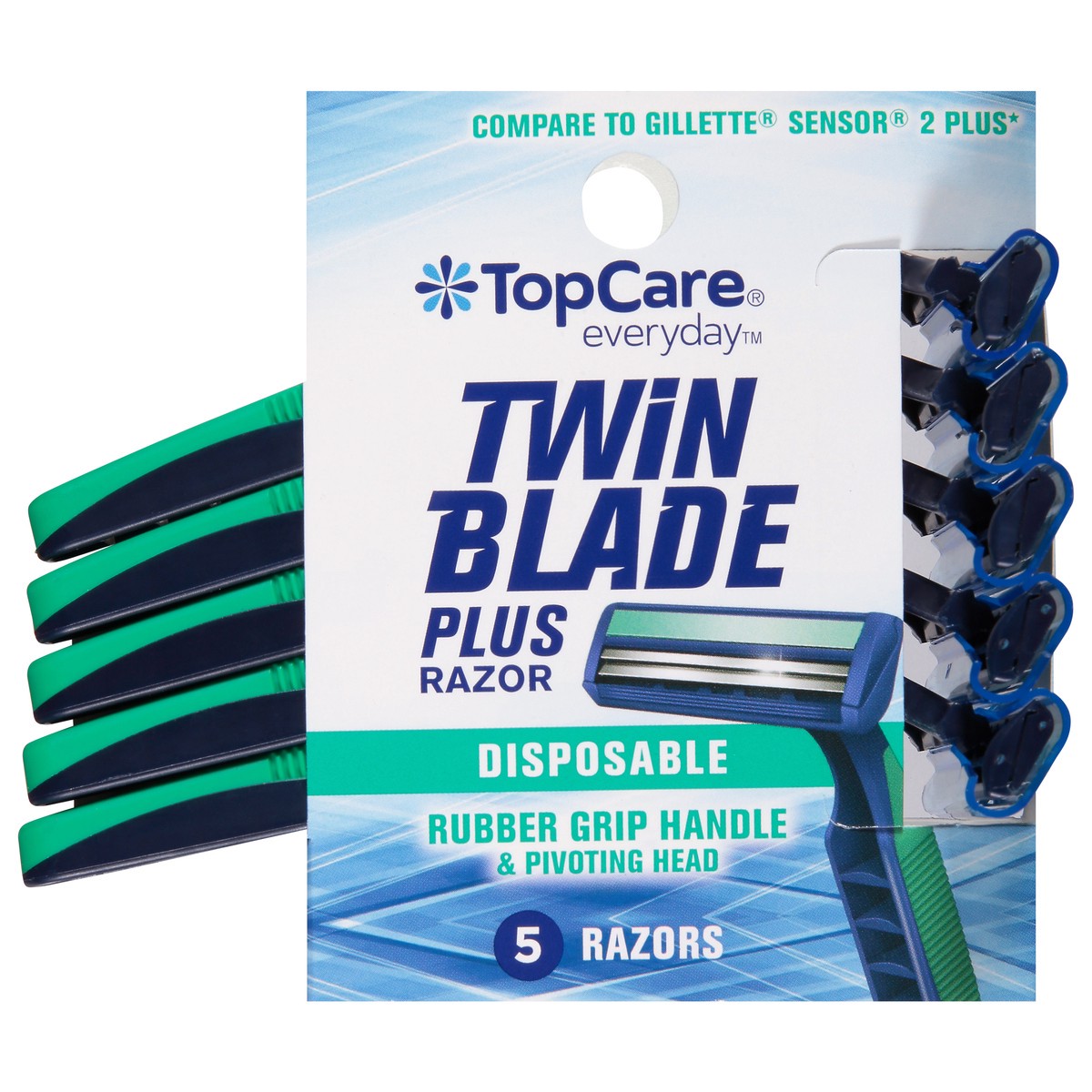 slide 9 of 9, TopCare Men's Twin Blade Disposable Razors, 5 ct