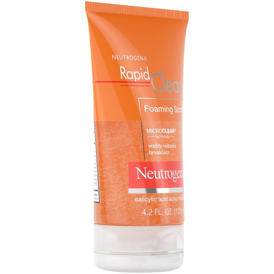 slide 3 of 6, Neutrogena Rapid Clear Foaming Exfoliating Facial Scrub with Salicylic Acid Acne Medicine For Breakouts and Acne-Prone Skin, 4.2 fl. oz, 4.20 fl oz
