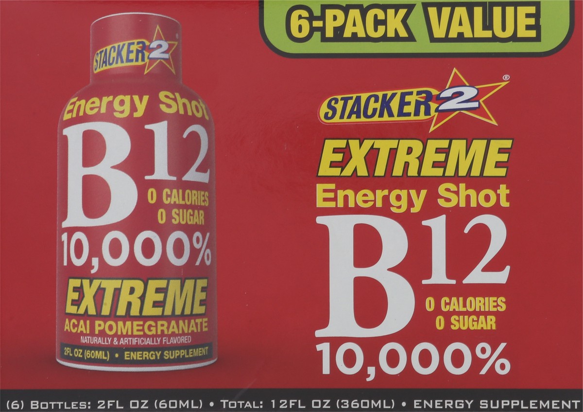 slide 6 of 13, Stacker 2 B12 10,000% Energy Shots Acai Pomegranate flavor - 6 ct, 6 ct
