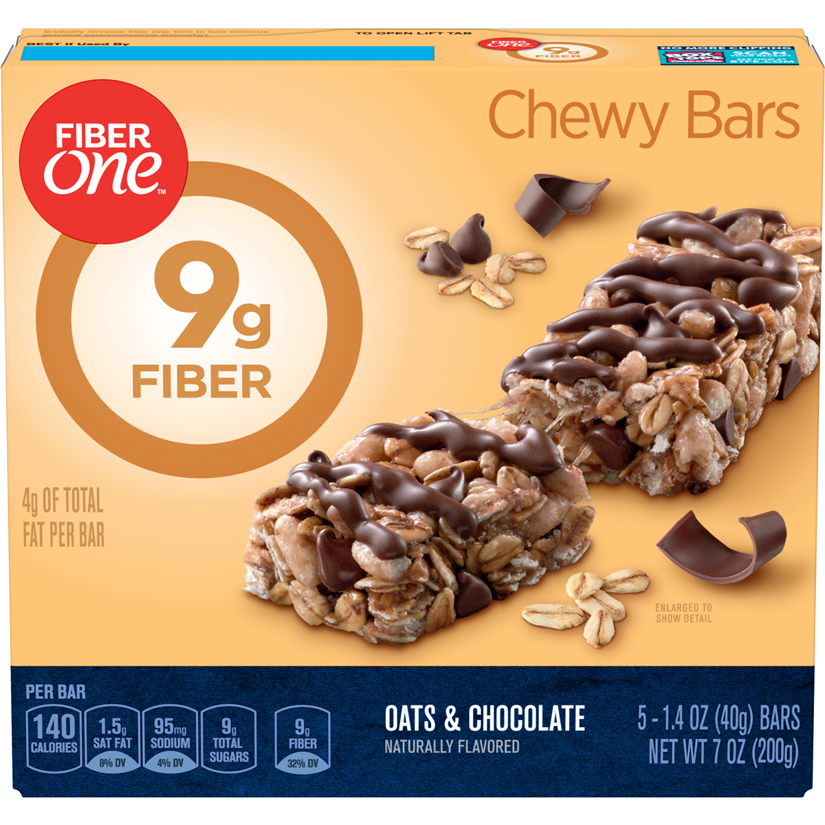 slide 1 of 9, Fiber One Oats & Chocolate Chewy Bars, 5 ct