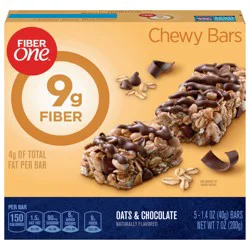 Fiber One Chewy Bars, Oats and Chocolate, Fiber Snacks, 5 Ct, 7 oz