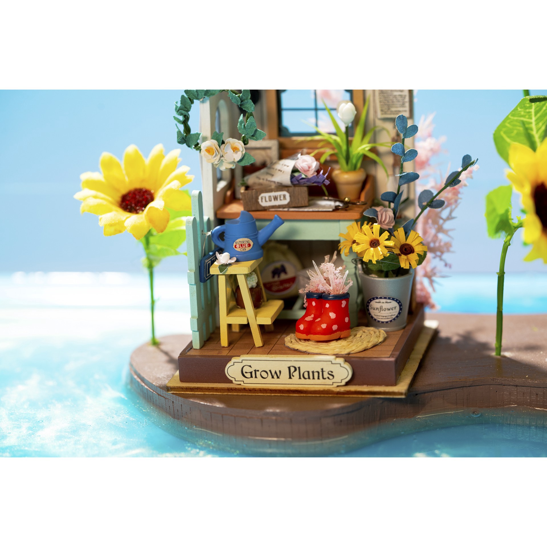 slide 7 of 8, Robotime Rolife Dreaming Terrace Garden Diy Miniature Kit, 3.78 in x 3.54 in x 3.54 in