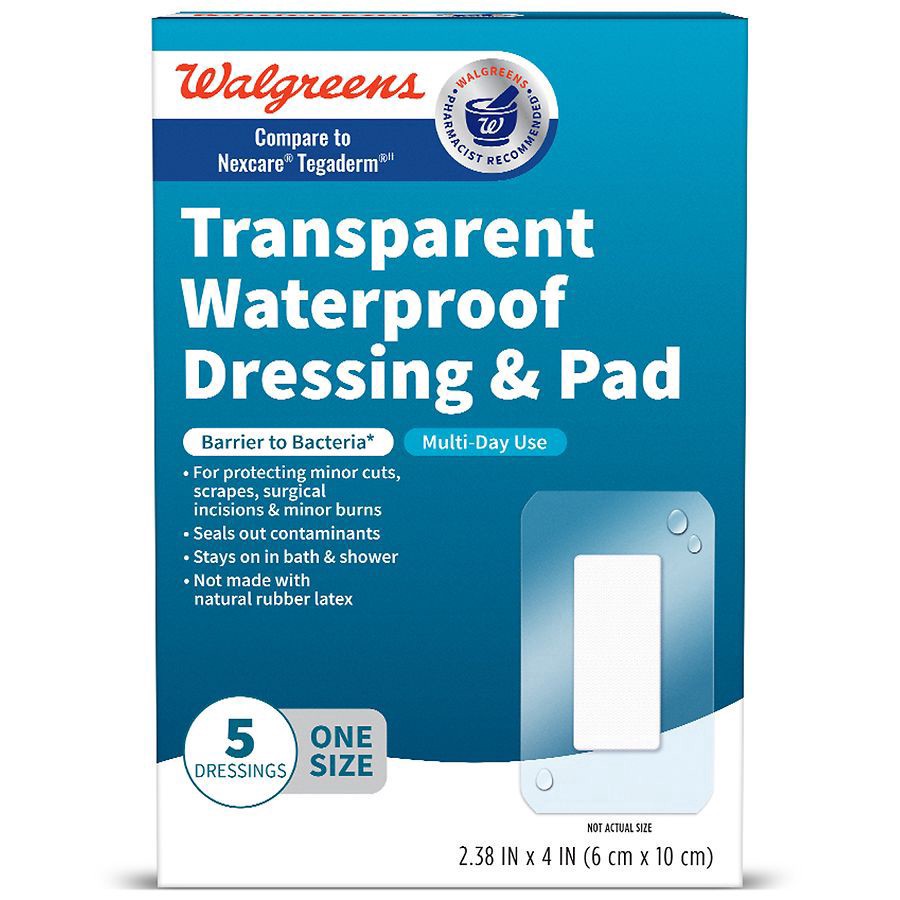 slide 1 of 5, Walgreens Transparent Waterproof Dressing & Pad, 5 ct