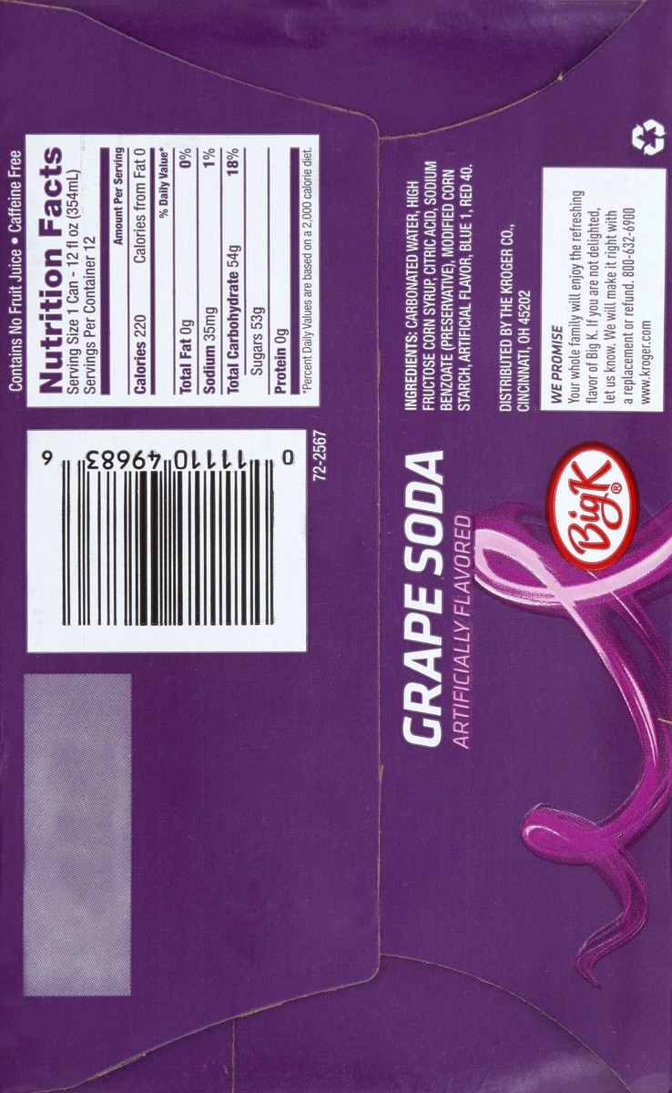 slide 3 of 6, Big K Caffeine Free Grape Soda - 12 ct; 12 fl oz, 12 ct; 12 fl oz