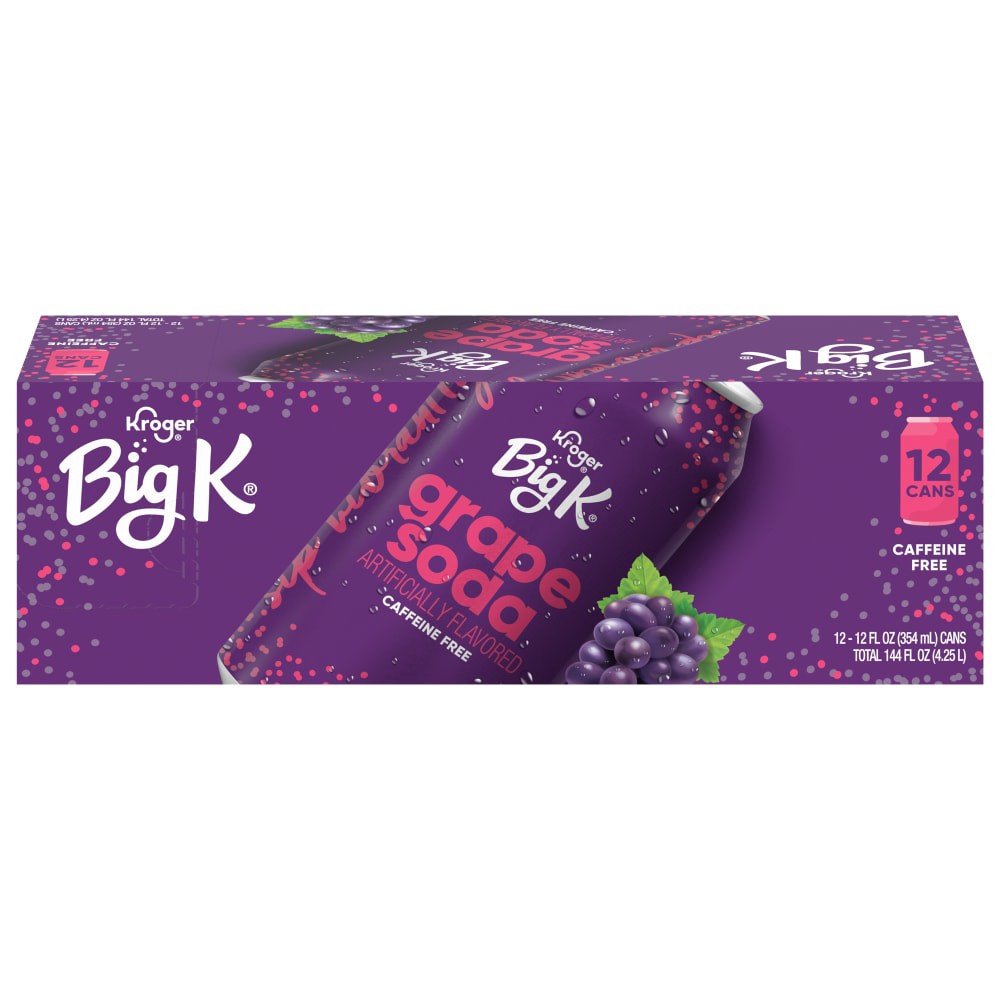 slide 1 of 6, Big K Caffeine Free Grape Soda - 12 ct; 12 fl oz, 12 ct; 12 fl oz