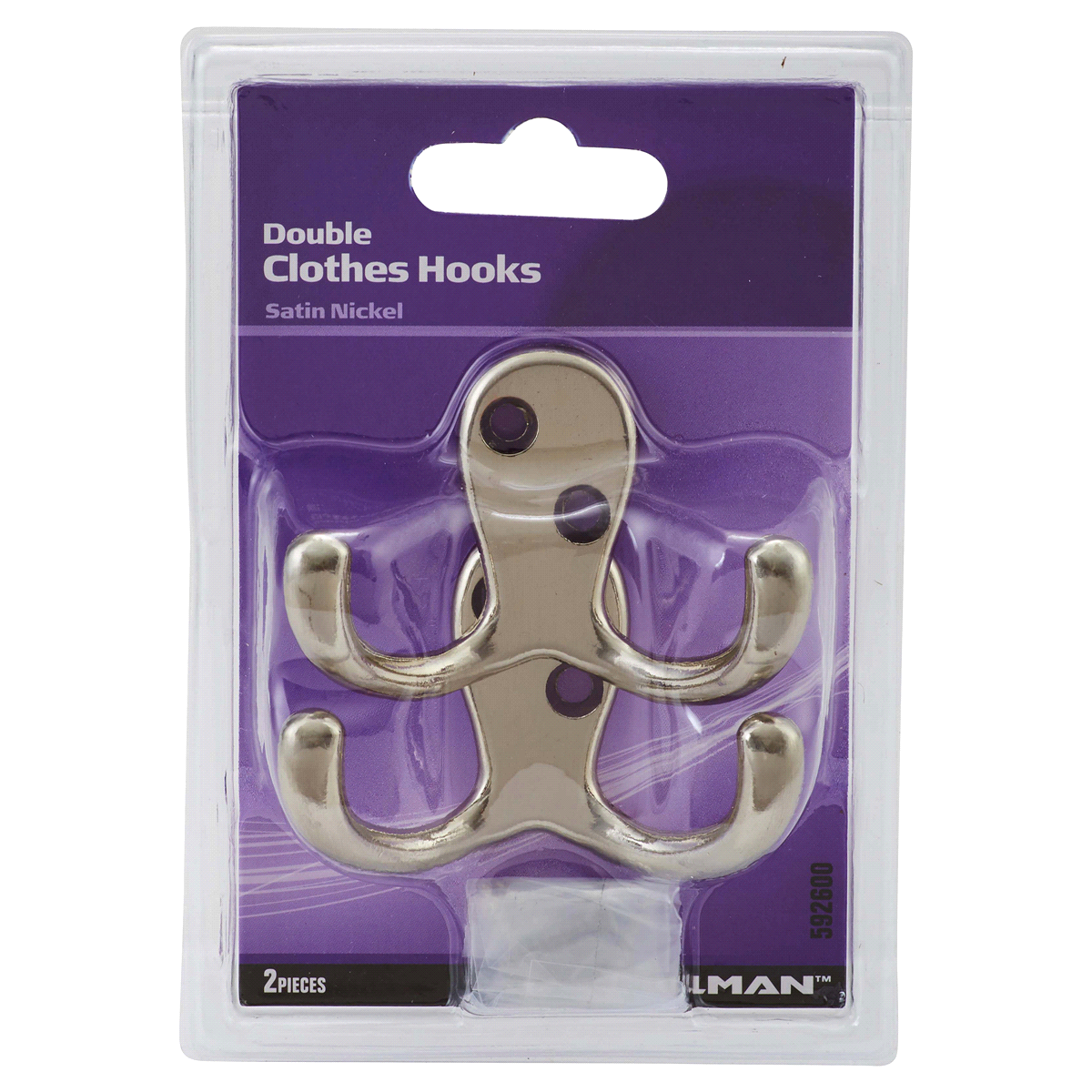 slide 1 of 1, Hillman Double Clothes Hook Satin Nickel, 2 ct