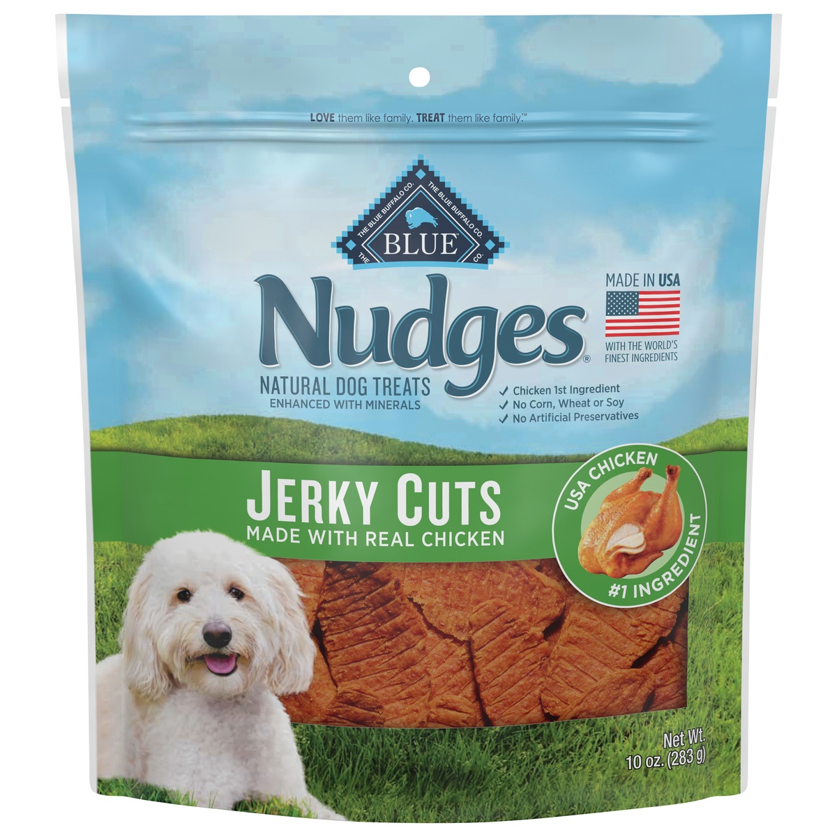 slide 1 of 1, Blue Buffalo Nudges Jerky Cuts Natural Dog Treats, Chicken, 10oz Bag, 10 oz
