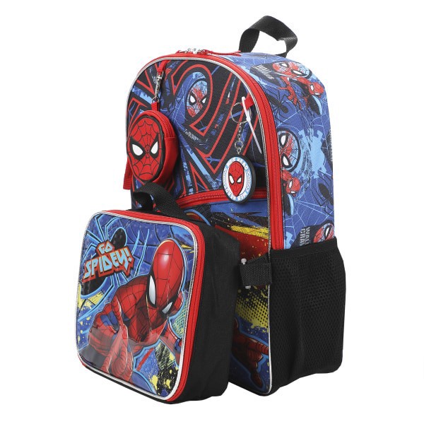 slide 3 of 10, Bioworld Spiderman Backpack With Lunch Bag, Utility Case, Key Chain And Water Bottle, Multicolor, 1 ct