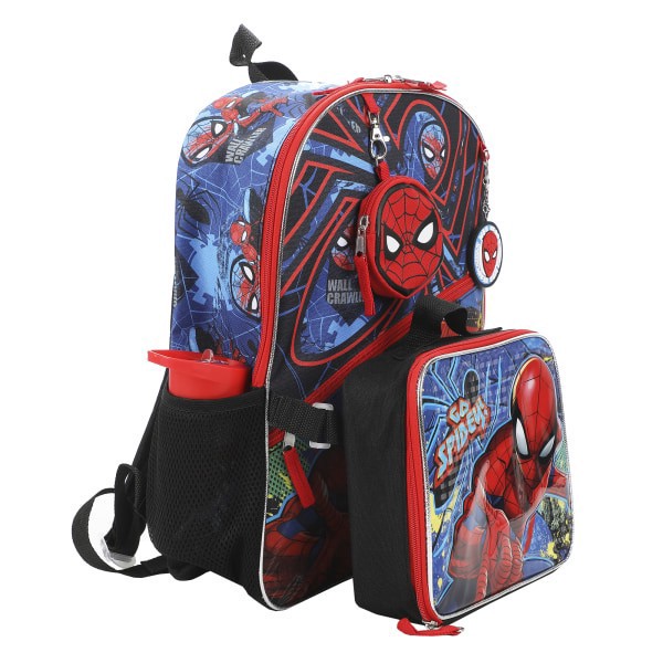 slide 8 of 10, Bioworld Spiderman Backpack With Lunch Bag, Utility Case, Key Chain And Water Bottle, Multicolor, 1 ct