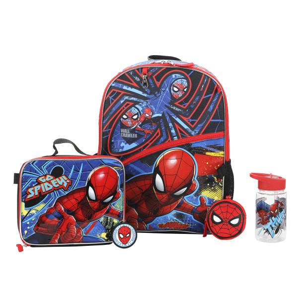 slide 9 of 10, Bioworld Spiderman Backpack With Lunch Bag, Utility Case, Key Chain And Water Bottle, Multicolor, 1 ct
