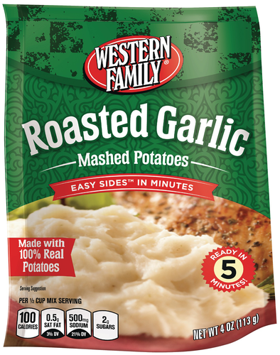 slide 1 of 1, Western Family Roasted Garlic Mashed Potatoes, 4 oz