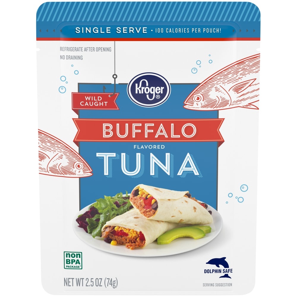 slide 1 of 1, Kroger Wild Caught Buffalo Flavored Tuna Pouch, 2.5 oz