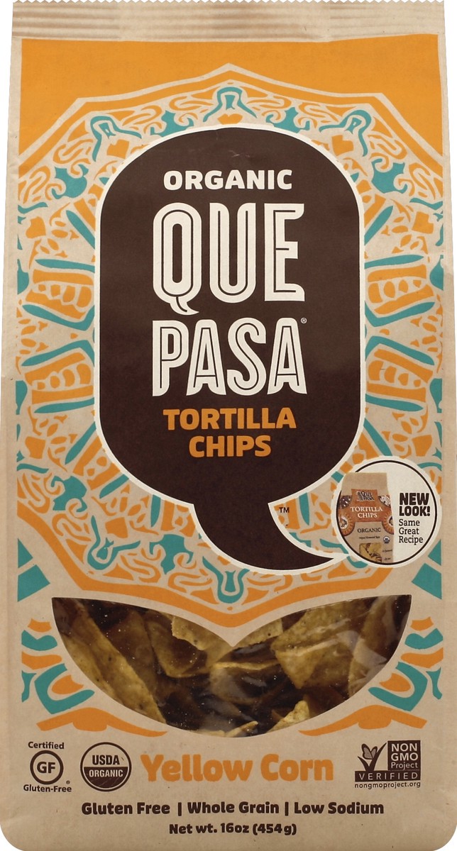 slide 5 of 5, Que Pasa Organic Tortilla Chips Yellow Corn, 16 oz