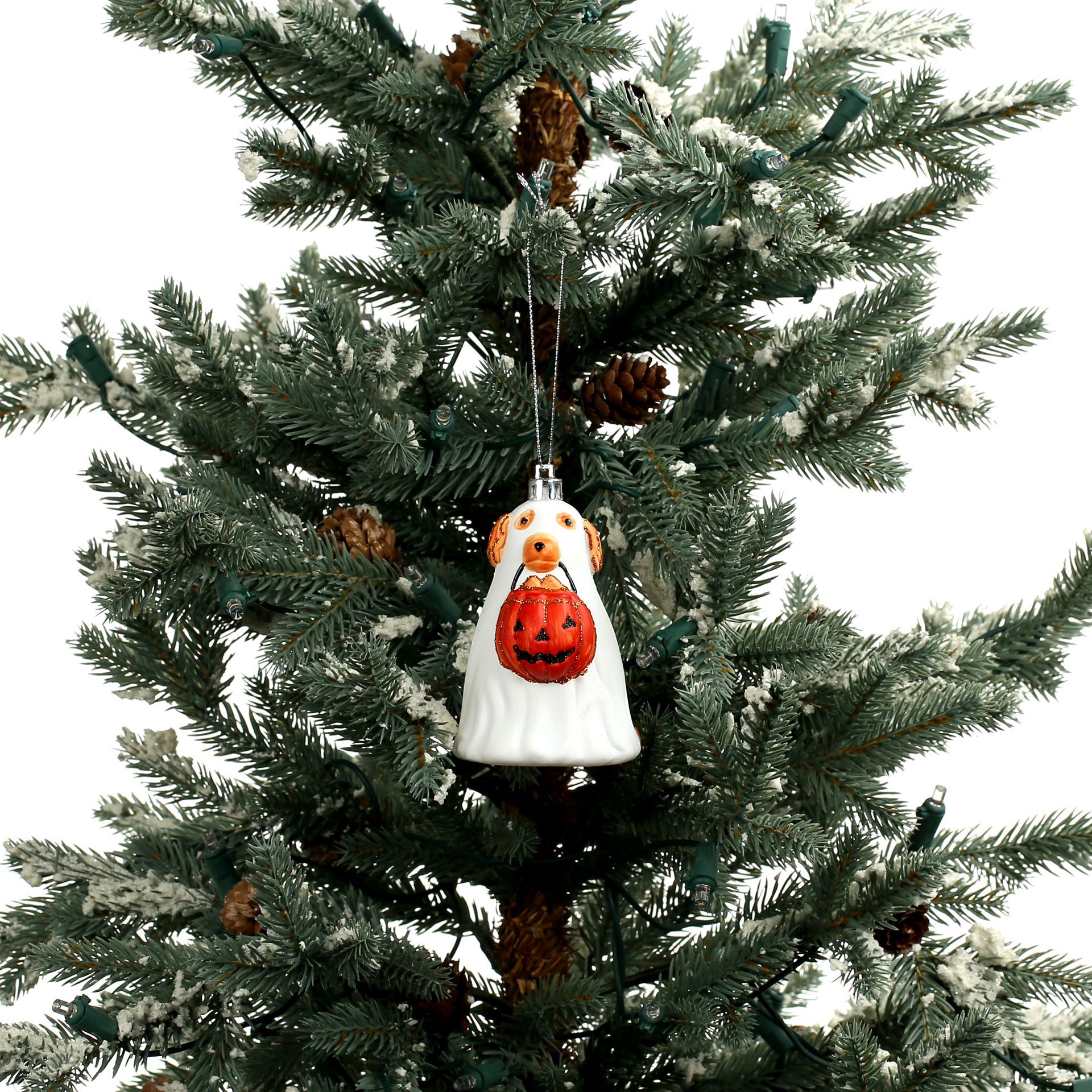 slide 3 of 3, 3.75" Dog In Ghost Costume Plastic Ornament By Ashland, 3.75 in