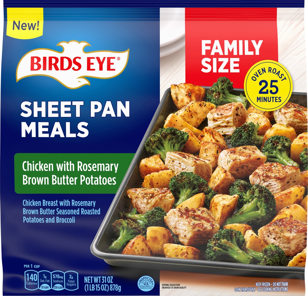 slide 4 of 8, Birds Eye Chicken with Rosemary Brown Butter Potatoes Sheet Pan Meals Family Size 31 oz, 31 oz