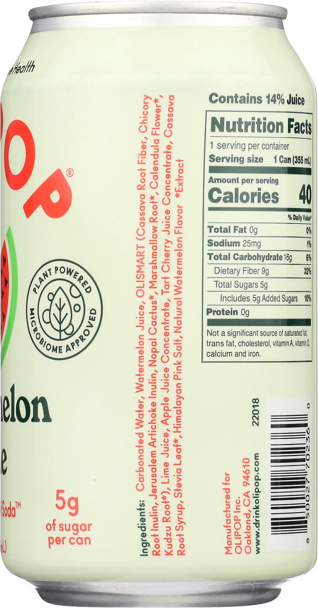 slide 4 of 14, OLIPOP Watermelon Lime Prebiotic Soda -12 fl oz, 12 fl oz