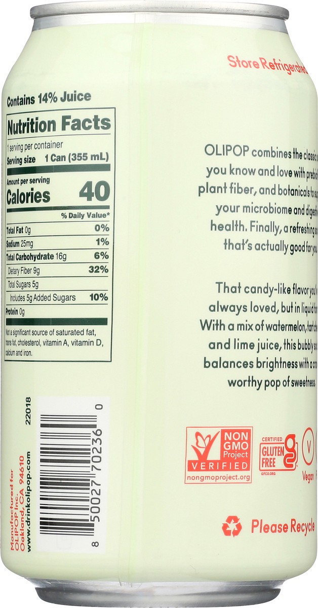 slide 13 of 14, OLIPOP Watermelon Lime Prebiotic Soda -12 fl oz, 12 fl oz