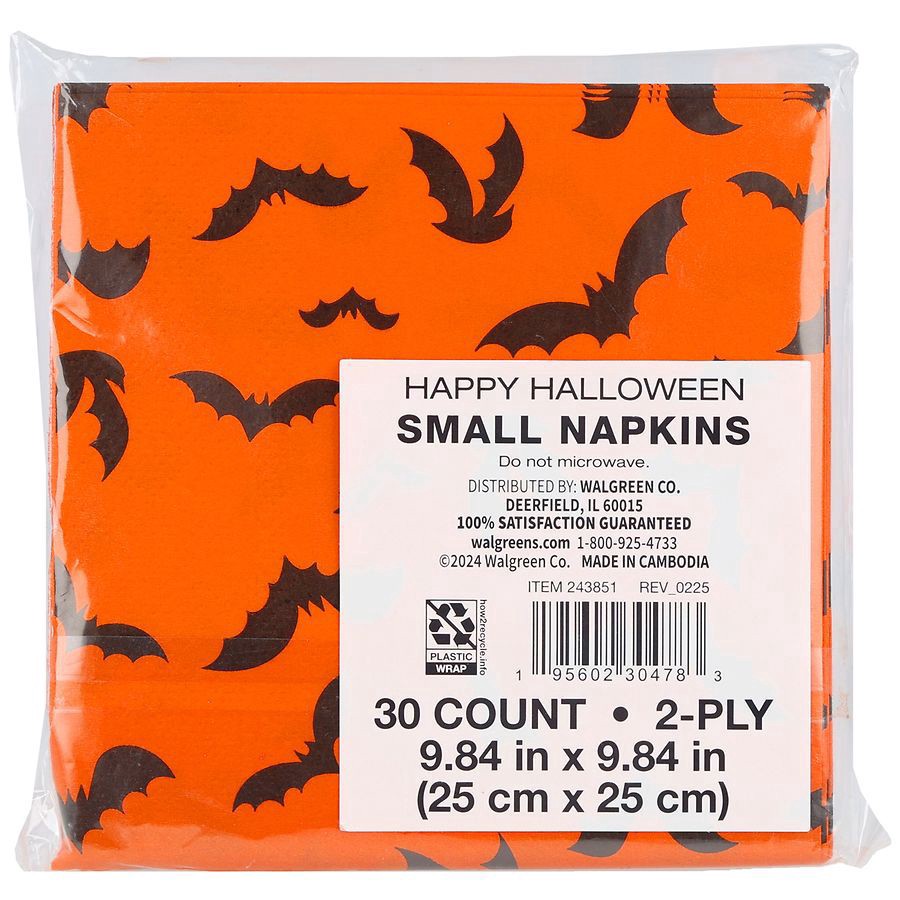 slide 3 of 5, Happy Halloween Napkins Bats Small, 30 ct