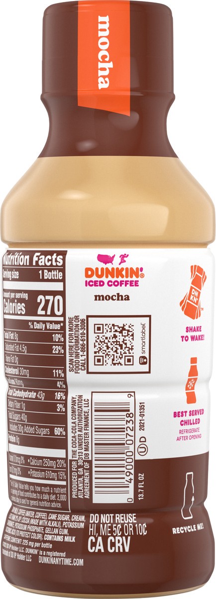 slide 2 of 7, Dunkin' Mocha Iced Coffee Bottle, 13.7 fl oz, 13.70 fl oz