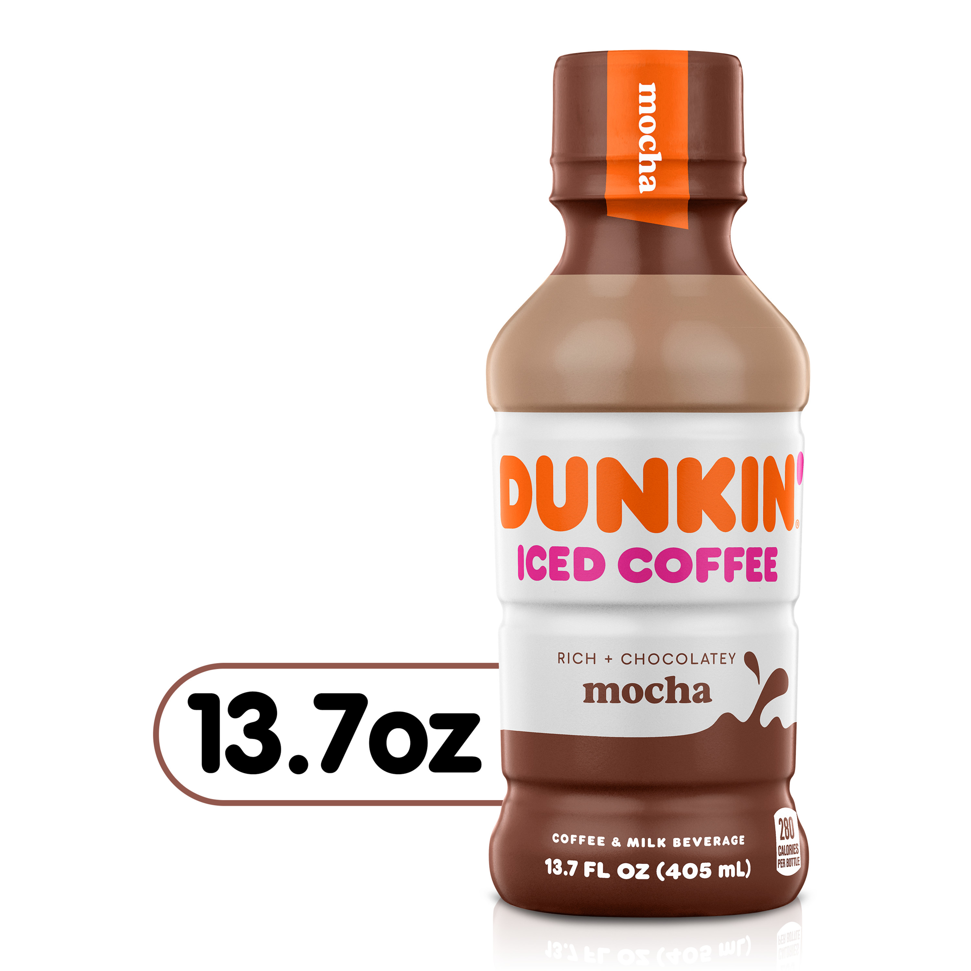 slide 1 of 7, Dunkin' Mocha Iced Coffee Bottle, 13.7 fl oz, 13.70 fl oz