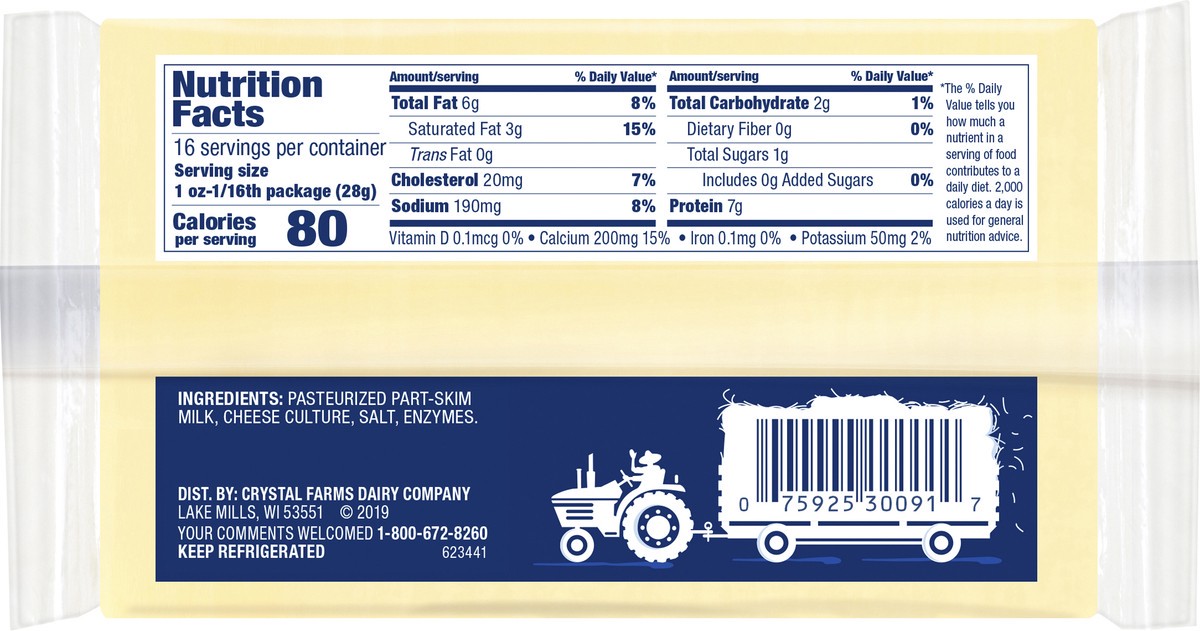 slide 6 of 6, Crystal Farms Mozzarella Cheese Bar, 16 oz