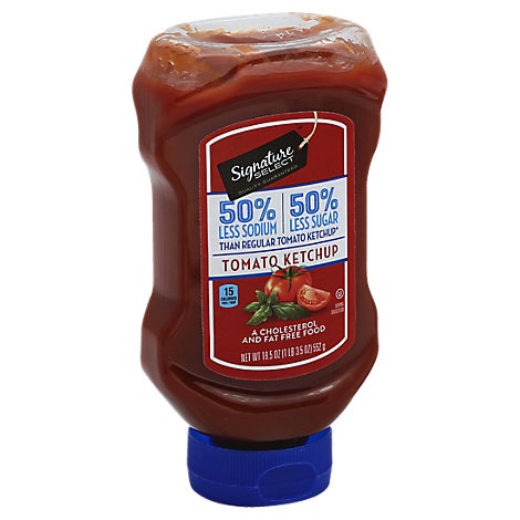 slide 1 of 1, Signature Select Ketchup Tomato 50% Less Sodium 50% Less Sugar, 19.5 oz