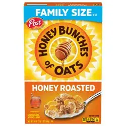 Post Honey Bunches of Oats Honey Roasted Breakfast Cereal, 18 OZ Cereal Box